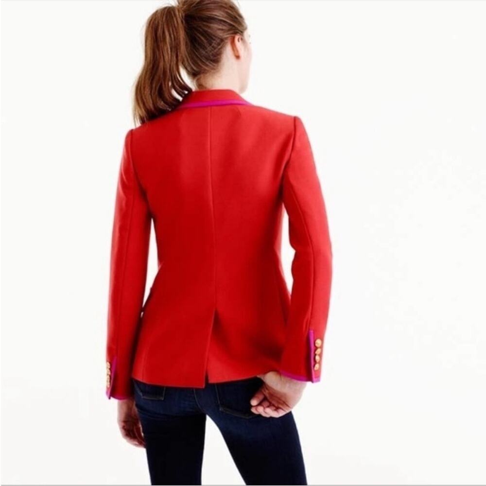 J. Crew | RARE ✨ Red With Hot Pink tipped Trim Wool Rhodes Blazer Size 4 - Picture 7 of 9